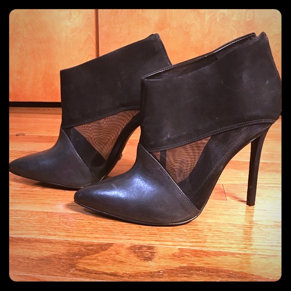 Schutz Pia Black Leather Mesh Booties - Picture 2 of 7